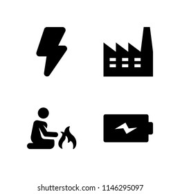 energy icon set with factory, battery and high voltage vector icons for web and graphic design