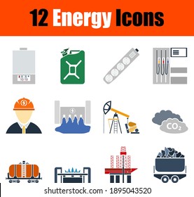 Energy Icon Set. Flat Design. Fully editable vector illustration. Text expanded.