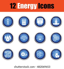 Energy icon set.  Glossy button design. Vector illustration.