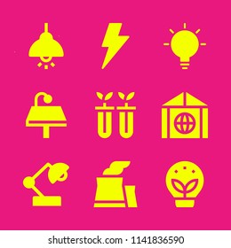 energy icon set. With greenhouse effect, lamp and ecology  vector icons for graphic design and web