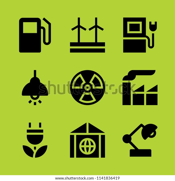 energy icon set. With hanging
bulb, electricity and charging  vector icons for graphic design and
web