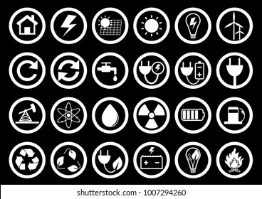 Energy icon set. Energy Icon on Square Black and White Button Collection