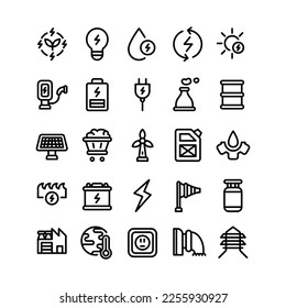 Energy Icon Set with Outline Style
