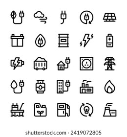 Energy icon set with outline style.