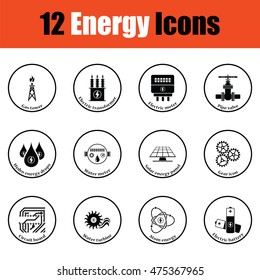 Energy icon set.  Thin circle design. Vector illustration.