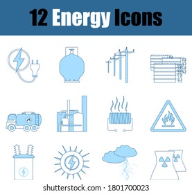 Energy Icon Set. Thin Line With Blue Fill Design. Vector Illustration.