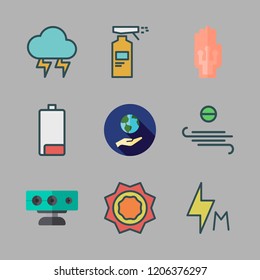 energy icon set. vector set about sensor, battery, thunder and flash icons set.