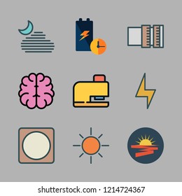 energy icon set. vector set about drilling, heat, light bolt and brain icons set.