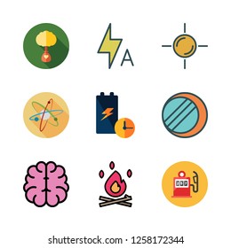 energy icon set. vector set about battery, ecologism, gas station and brain icons set.