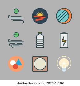 energy icon set. vector set about geometry, lens, wind and sun icons set.