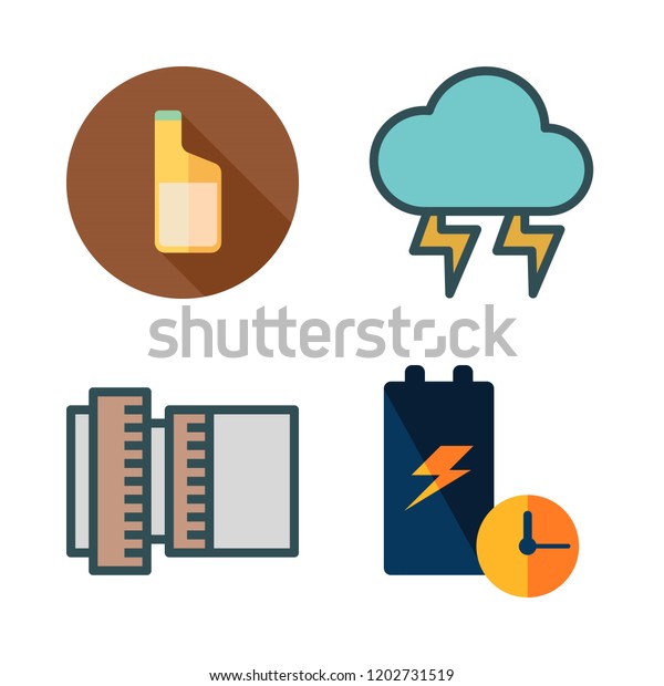 energy icon set. vector set about oils, thunder,\
battery and lens icons\
set.