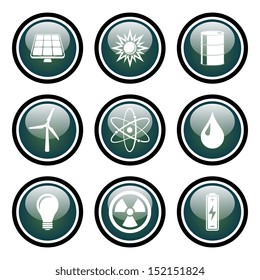 Energy Icon Set.  Vector Glass Button Icon Set.