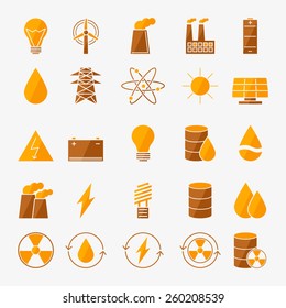 Energy icon set - vector yellow power symbols in flat style