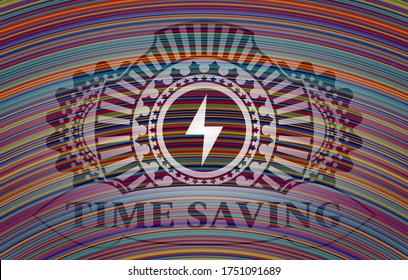 Icono de la energía y emblema realista colorido del texto Ahorro de tiempo. Mostrando un bonito fondo. Ilustración artística. 