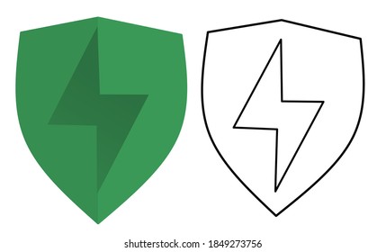 energy icon vector design element. Concept of energy and shield symbol. Lightning sign. Flash vector emblem template. Fast speed logo type, in green