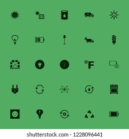 energy icon. energy vector icons set attention sign bulb, solar power, recycle gear and empty battery
