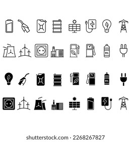 Conjunto de vectores de iconos de energía. colección de signos de ilustración de potencia. símbolo de electricidad.