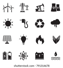 Energy Icons. Black Flat Design. Vector Illustration. 