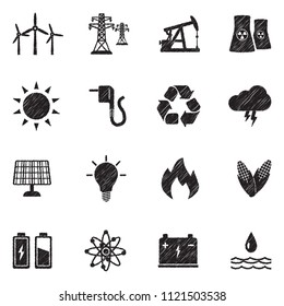 Energy Icons. Black Scribble Design. Vector Illustration.

