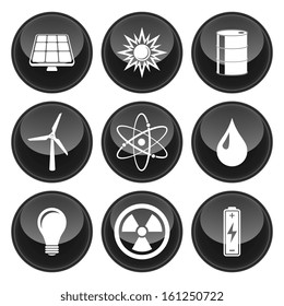 Energy Icons Glossy Button Icon Set