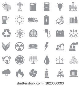 Energy Icons. Gray Flat Design. Vector Illustration.