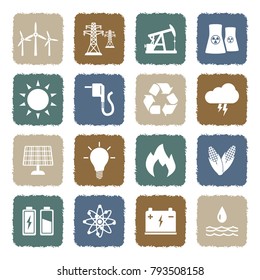 Energy Icons. Grunge Color Flat Design. Vector Illustration. 