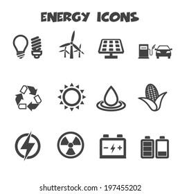 energy icons, mono vector symbols