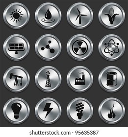 Energy Icons on Metallic Button Collection Original Illustration