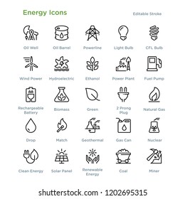 Energy Icons - Outline styled icons, designed to 48 x 48 pixel grid. Editable stroke.