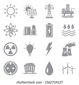 Energy Icons. Set 2. Gray Flat Design. Vector Illustration. 