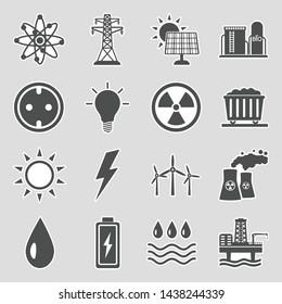 Energy Icons. Set 2. Sticker Design. Vector Illustration.