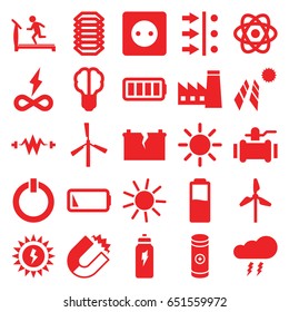 Energy icons set. set of 25 energy filled icons such as mill, factory, plug socket, sun, treadmill, pump, battery, ful battery, switch off, energetic drink, thunderstorm