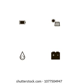 Energy icons set. accumulator, solar, charge and solar panel