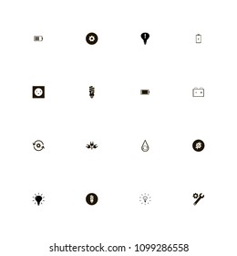Energy icons set. attention, water energy, plugs and full battery
