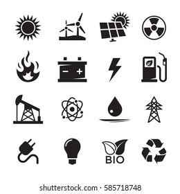 Energy icons set. Black on a white background