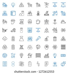 energy icons set. Collection of energy with global warming, idea, thinking, flash, battery, switch, compress, bubble warp, fire, radiator. Editable and scalable energy icons.
