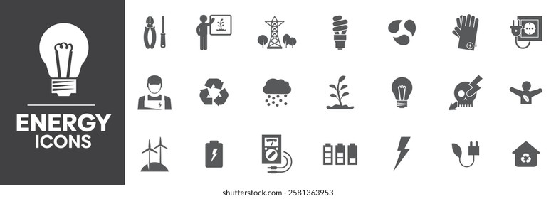 Energy Icons Set, Containing All Energy Icons Outlines, Vector Illustration Collection Editable eps10