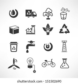 energy icons set, green energy icons, vector