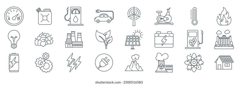 Energy icons set, Included icons as Atom, Battery, Wind Turbine, Light Bulb and more symbols collection, logo isolated vector illustration