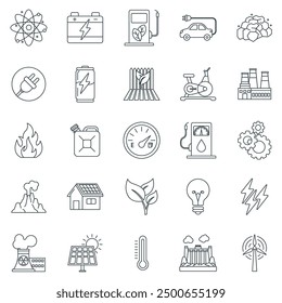 Energy icons set, Included icons as Atom, Battery, Wind Turbine, Light Bulb and more symbols collection, logo isolated vector illustration