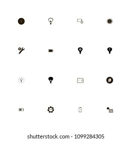 Energy icons set. leaf in bulb, solar panel, energy battery and gear