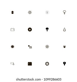 Energy icons set. leaf in bulb, eco energy, battery and sun