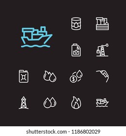 Energy icons set. Oil market and energy icons with gasoline nozzle, oil fossil and oil industry. Set of light for web app logo UI design.