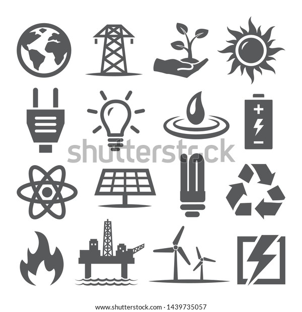 Energy Icons Set On White Background Stock Vector (Royalty Free ...