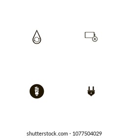 Energy icons set. plug, illumination, no energy and hydraulic energy