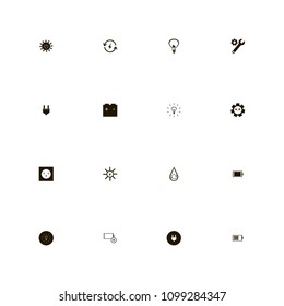 Energy icons set. renewable energy, sun, plug in black and lightning