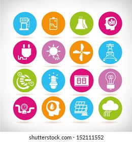 energy icons set, round button set