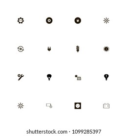 Energy icons set. solar panel, bulb, battery and sprout in gear