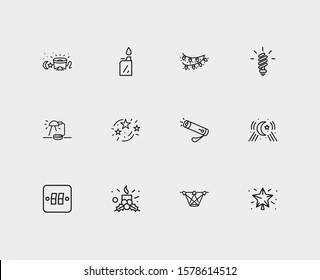 Energy icons set. Table lamp and energy icons with christmas candle, spiral bulb, moonlight. Set of dream for web app logo UI design.