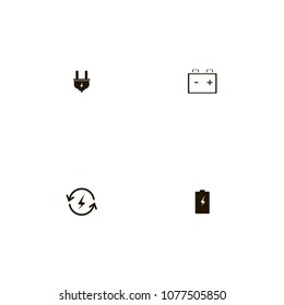 Energy icons set. update, battery, accumulator and plug